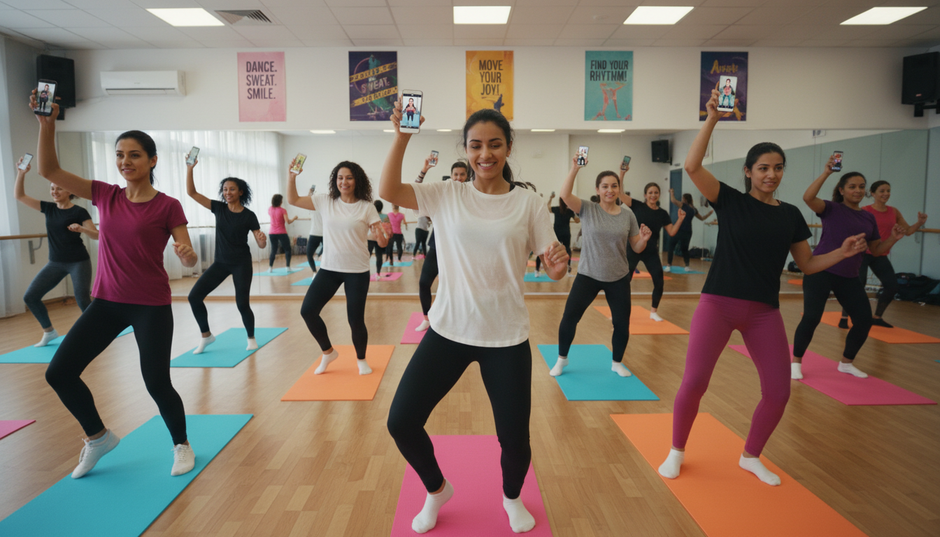 Tênis de treino e celular sobre o piso da sala