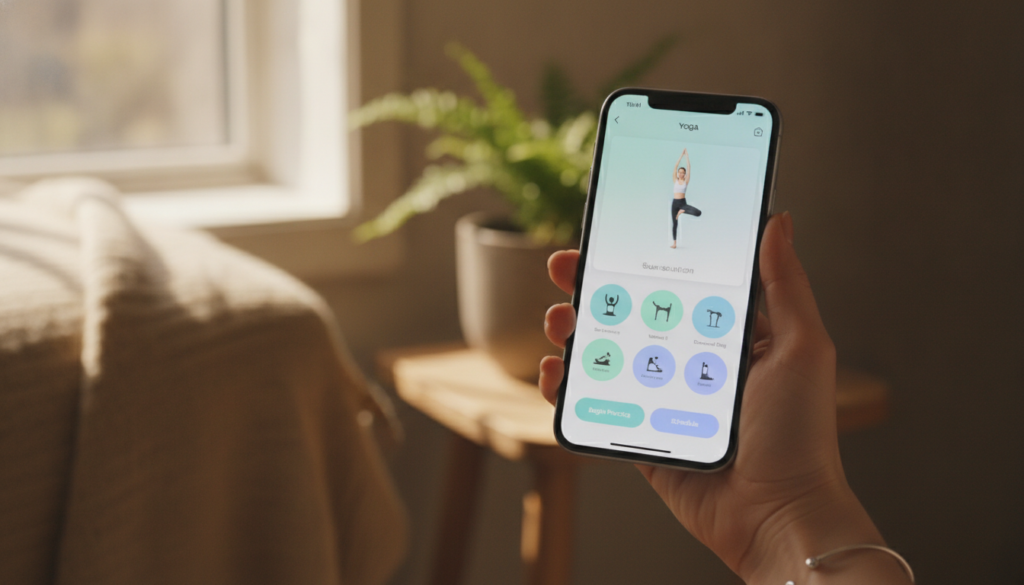 interface Daily Yoga com navegação intuitiva app