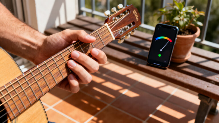 Primeiros acordes no violão: afinador e cifras no celular